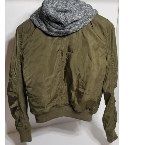Olive green bomber jacket, double zipper, with hoodie - Love Tree Med - Picture 3 of 8